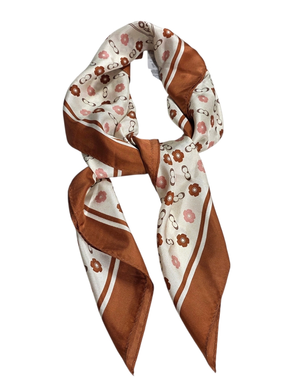 Coach Women's Scarf with Floral Print in Brown and Cream, Silk-Effect - Picture 6 of 13